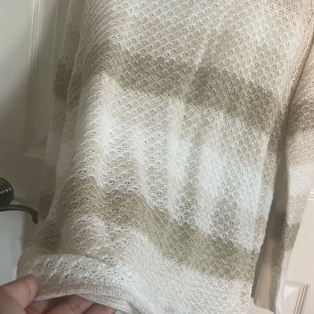 212 Striped Cream and Tan Open Knit Sweater - Picture 3 of 11